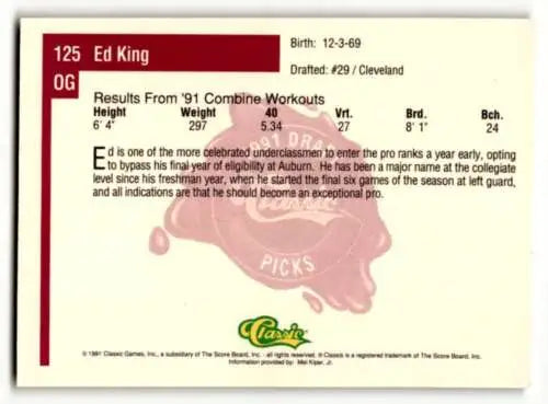 Ed King Cleveland Browns football card from 1991 Classic Draft Picks with original gloss