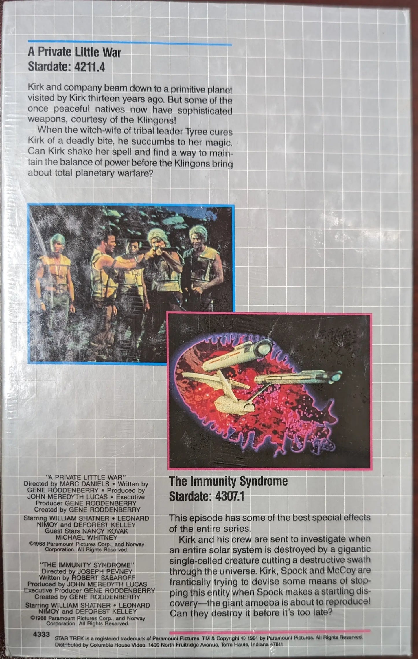 Newspaper clipping featuring album reviews and Star Trek VHS set cover images
