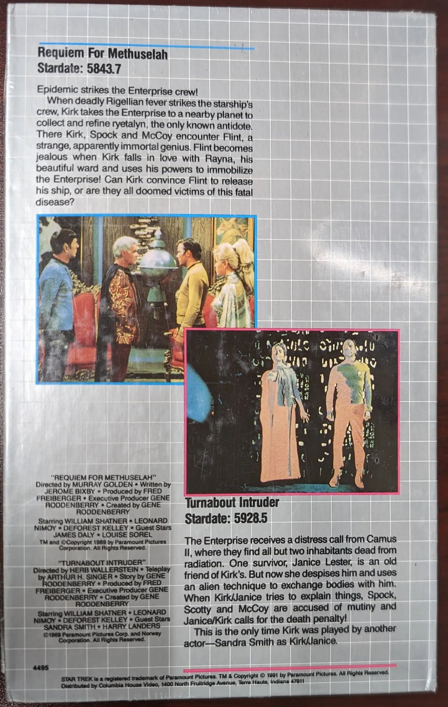 Newspaper clipping with photos and text about Star Trek Turnabout Intruder VHS by Columbia House