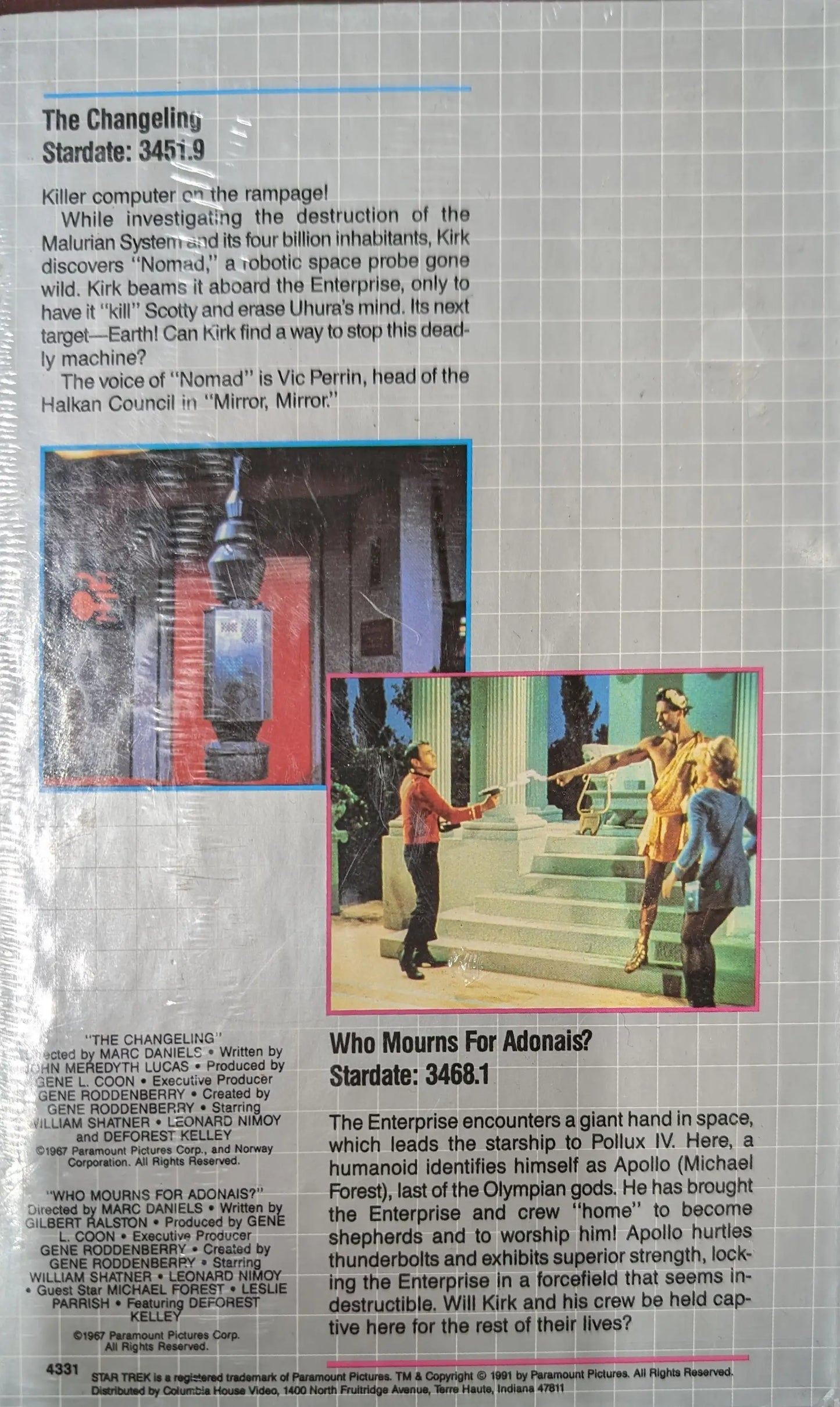 Newspaper clipping with photos and text about 1991 Columbia House Star Trek VHS tape