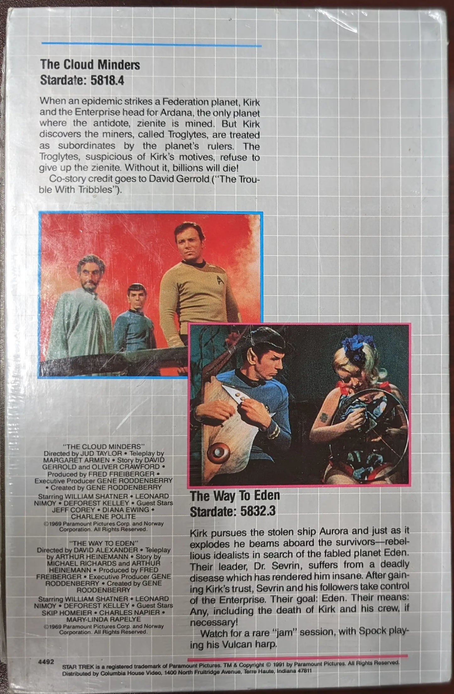 Magazine clipping featuring Star Trek Cloud Minders and The Way to Eden VHS from Columbia House