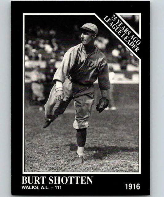 Black and white baseball card of Burt Shotton in vintage New York Mets uniform