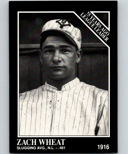 Black and white baseball card of Zack Wheat in pinstriped uniform, Brooklyn Dodgers, 1916