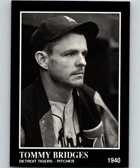 Black and white portrait of Tommy Bridges in Detroit Tigers attire from 1940