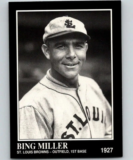 Black and white baseball card of Bing Miller from the 1927 St. Louis Browns Conlon Collection