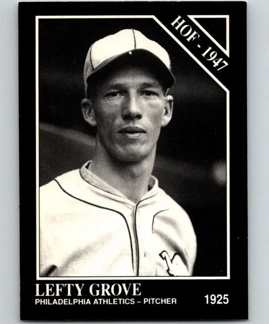 Black and white baseball card of Lefty Grove from the Philadelphia Athletics 1925 Conlon Collection