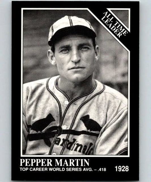 Black and white baseball card of Pepper Martin from the 1991 Conlon Collection
