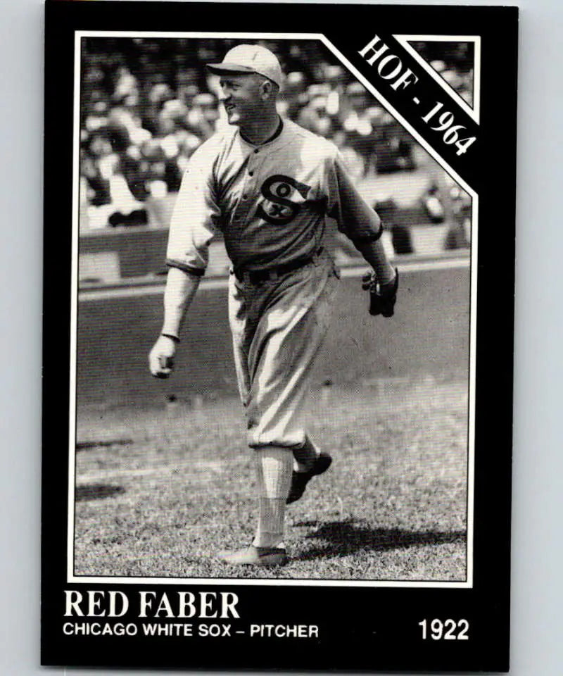 Black and white 1922 Chicago White Sox pitcher baseball card featuring Red Faber