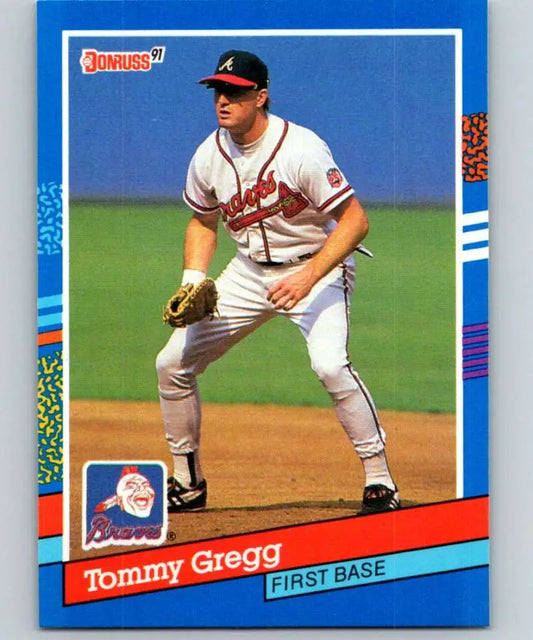 1991 Donruss #244 Tommy Gregg in fielding stance for Atlanta Braves baseball card