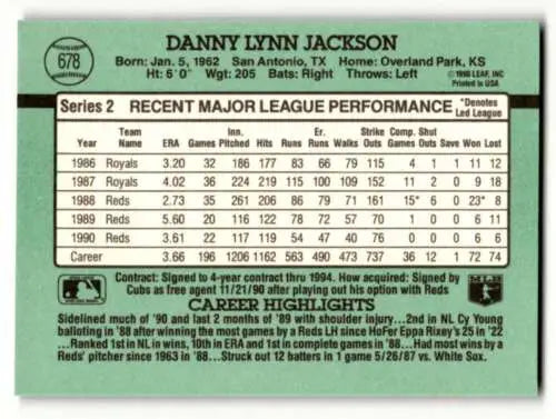 Danny Jackson Chicago Cubs baseball card with original gloss from 1991 Donruss set