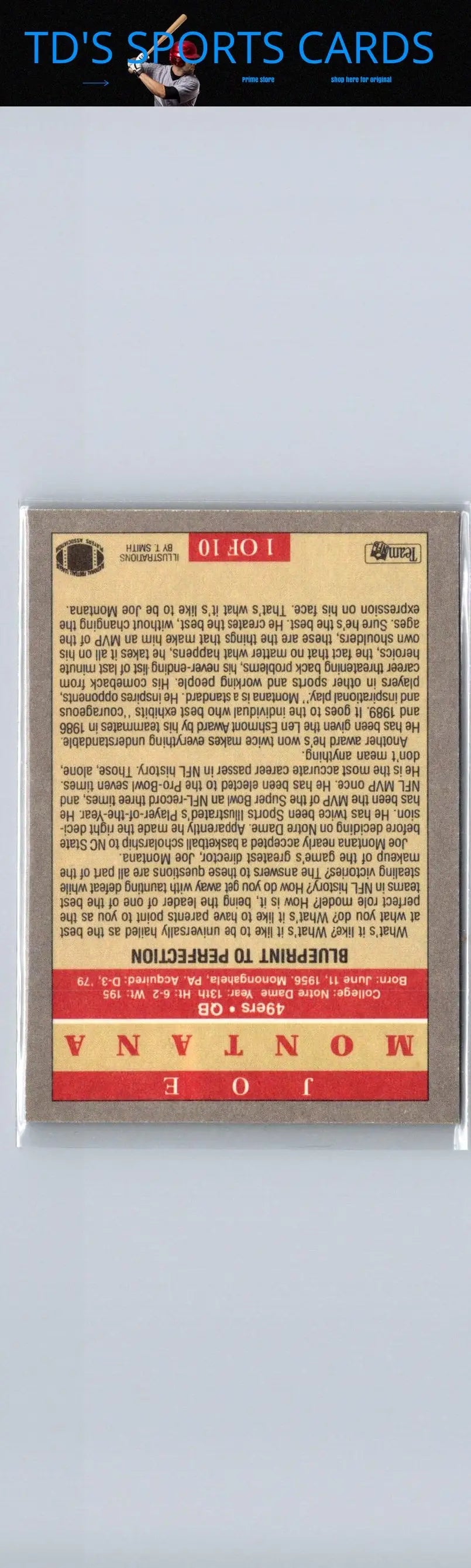 Vintage Joe Montana football card in plastic case from 1991 Fleer Pro-Visions series