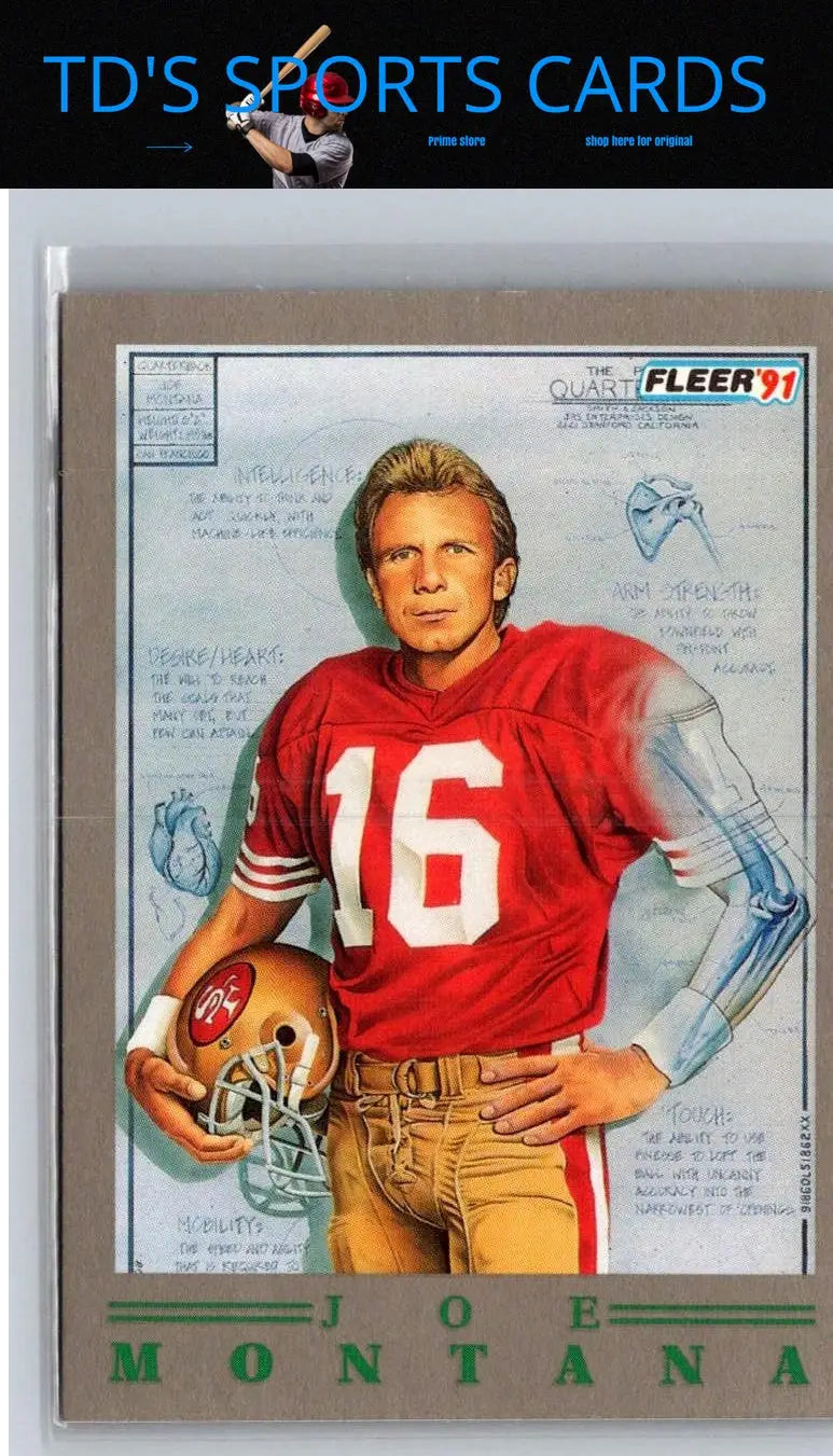 Vintage Joe Montana Fleer 1991 football card from 1991 Fleer #1 Joe Montana Pro-Visions