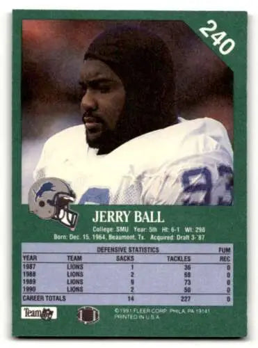 Jerry Ball Detroit Lions football card 1991 Fleer #240 original gloss Near Mint condition