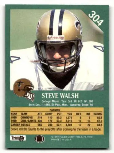 Steve Walsh 1991 Fleer #304 New Orleans Saints Football Card with original gloss