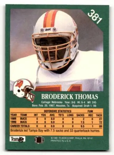 Original gloss 1991 Fleer Broderick Thomas Tampa Bay Buccaneers Football Card
