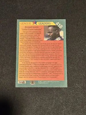 Emmitt Smith Dallas Cowboys trading card from 1991 Fleer #418, collectible football card