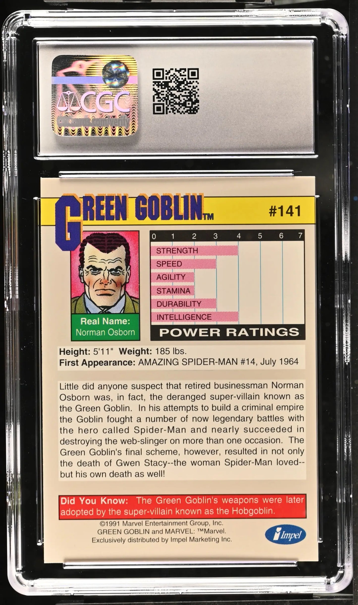 Impel Marvel Universe Series II Green Goblin trading card CGC 9.5
