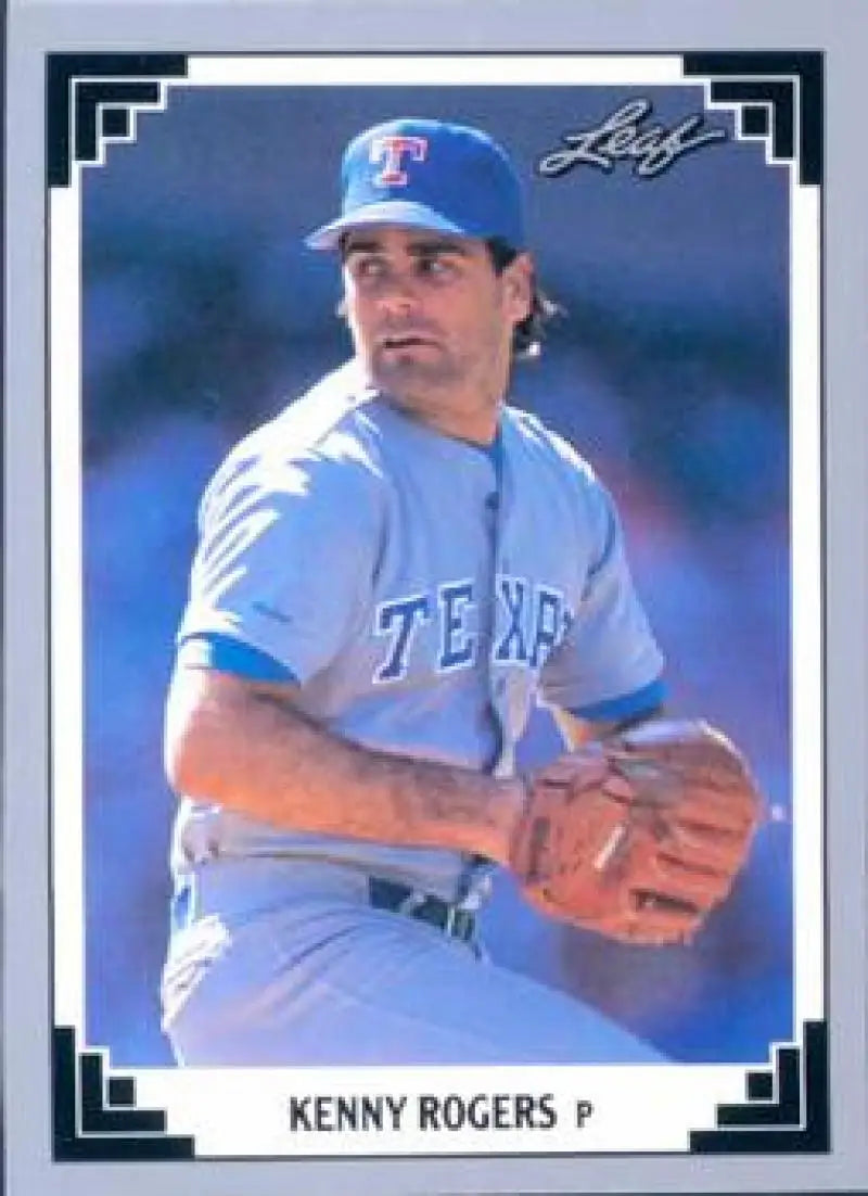 Kenny Rogers in Texas Rangers light blue uniform on 1991 Leaf baseball card