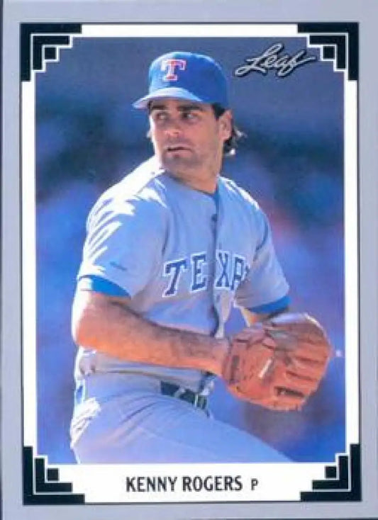 Kenny Rogers in Texas Rangers light blue uniform on 1991 Leaf baseball card