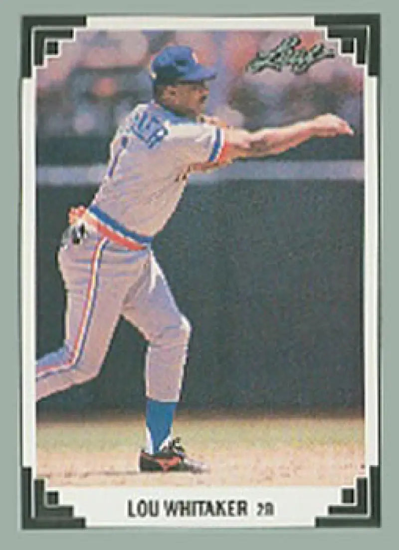 Baseball player in a Detroit Tigers uniform swinging, representing Lou Whitaker