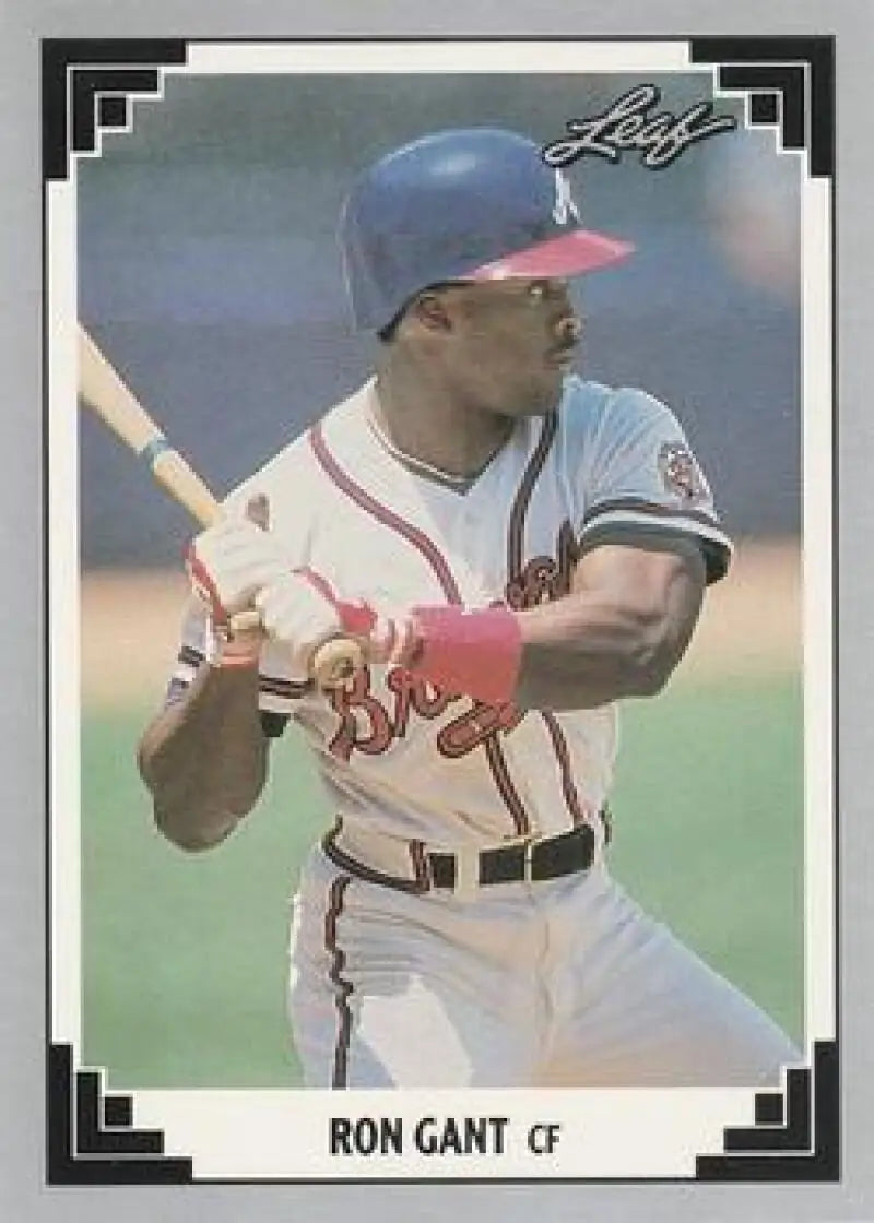 1991 Leaf Ron Gant Atlanta Braves baseball card featuring a player at bat