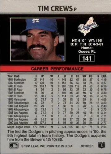 1991 Leaf #141 Tim Crews NM-MT Dodgers - Trading Cards