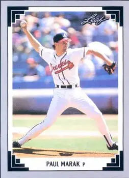 Baseball player Paul Marak in Atlanta Braves uniform mid-pitch delivery NM-MT card