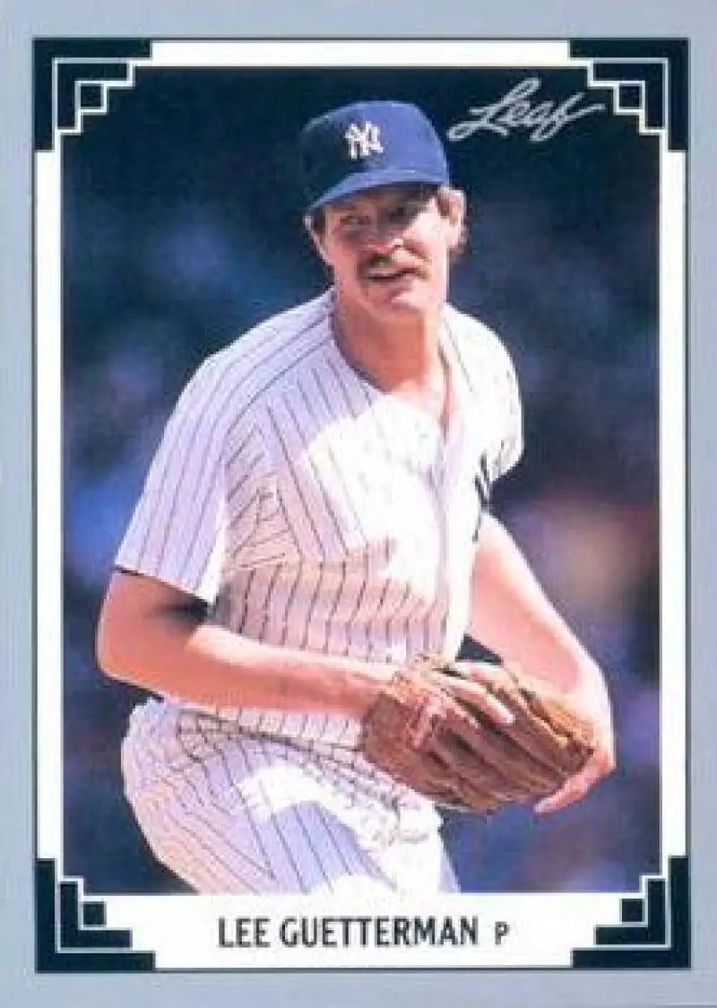 Lee Guetterman in New York Yankees pinstripes holding glove on baseball card