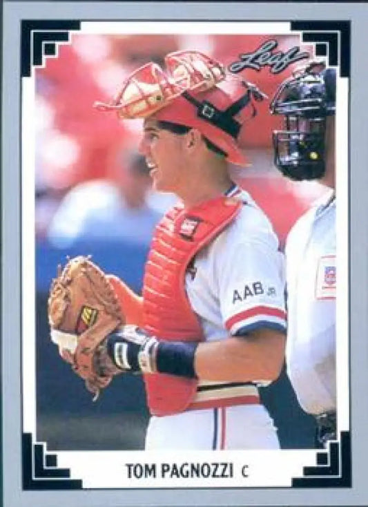 Baseball card of Tom Pagnozzi in a red and white St. Louis Cardinals uniform