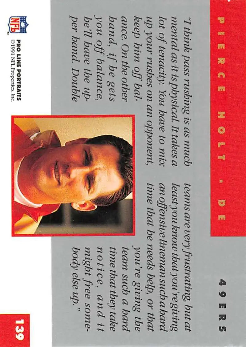 1991 Pro Line Portraits #139 Pierce Holt San Francisco 49ers Football Card Red White Image
