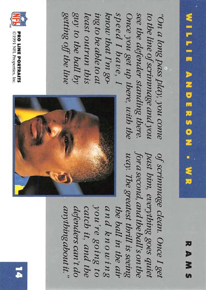 Willie Anderson Los Angeles Rams football card close-up on blue background