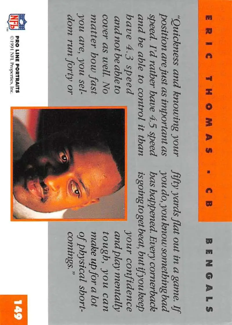 NFL football card featuring Eric Thomas in orange and gray from Pro Line Portraits series
