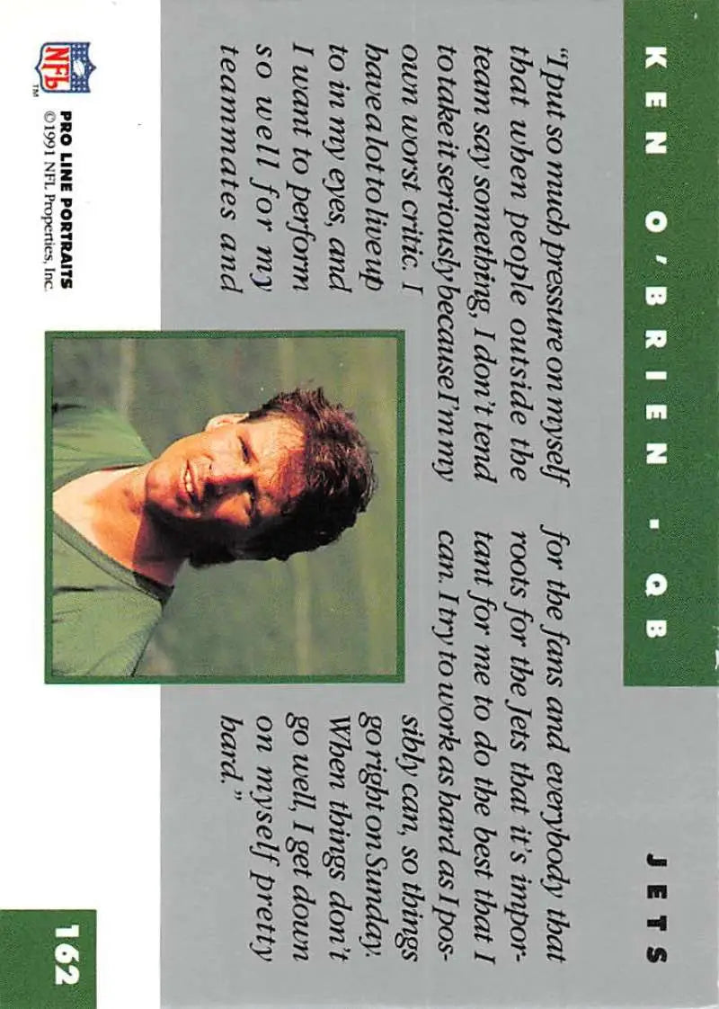 Trading card of Ken O’Brien in a green polo shirt for New York Jets Football Card