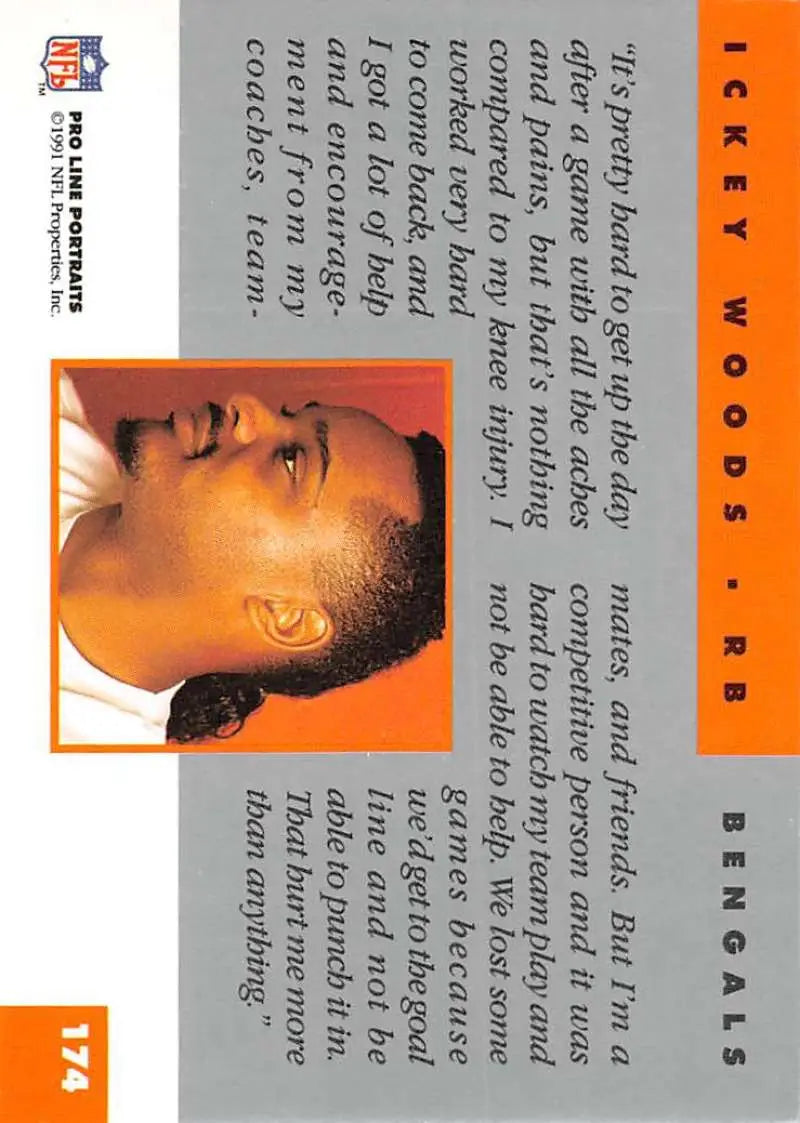 Album cover artwork for 1991 Ickey Woods Cincinnati Bengals football card in orange and black
