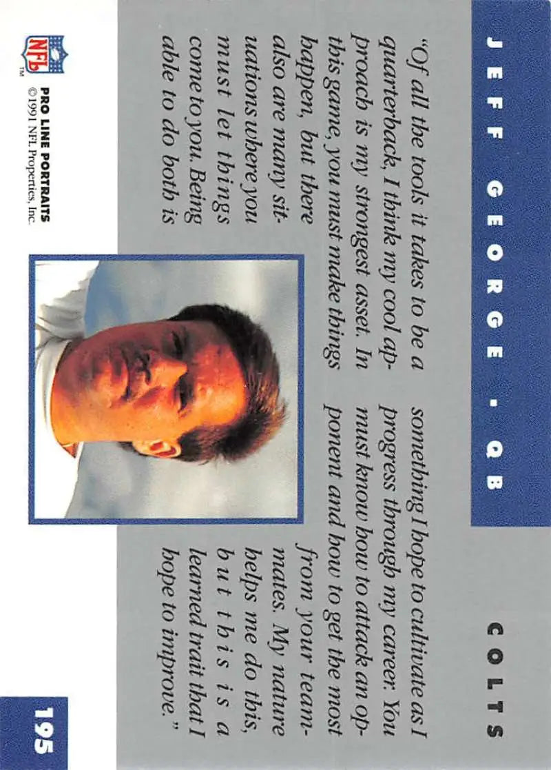 NFL trading card featuring Jeff George in Pro Line Portraits design with blue borders