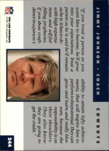1991 Pro Line Portraits #244 Jimmy Johnson trading card with original gloss Cowboys