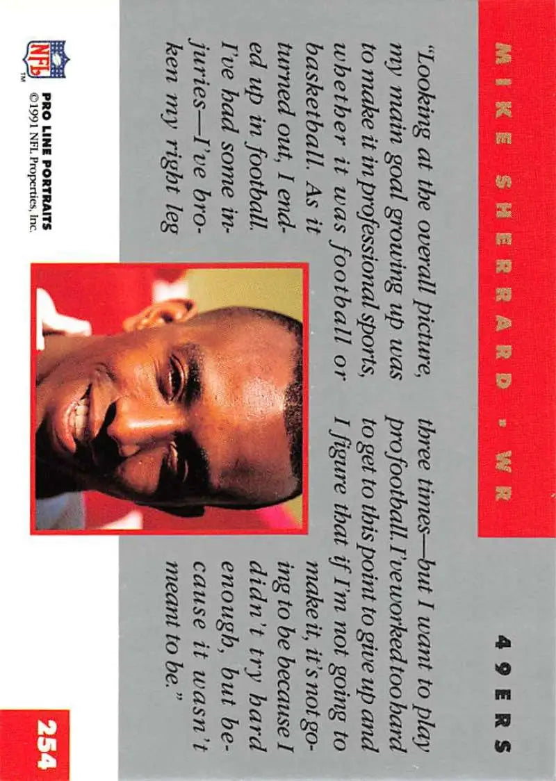 Trading card featuring Mike Sherrard of the San Francisco 49ers in red and gray design