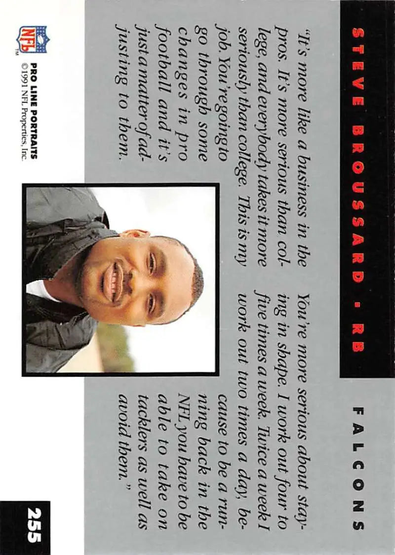 NFL trading card featuring Steve Broussard, Atlanta Falcons in black and red design