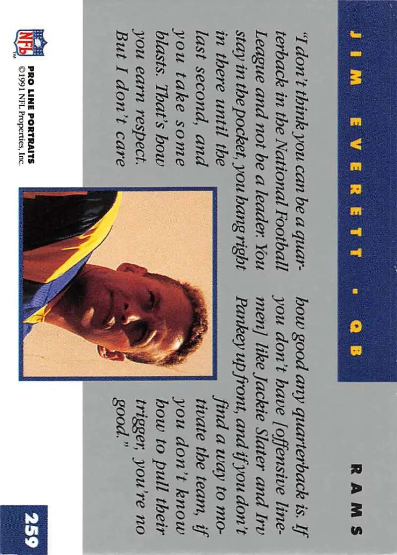 Trading card of Jim Everett in red jersey for Los Angeles Rams collectible sports set
