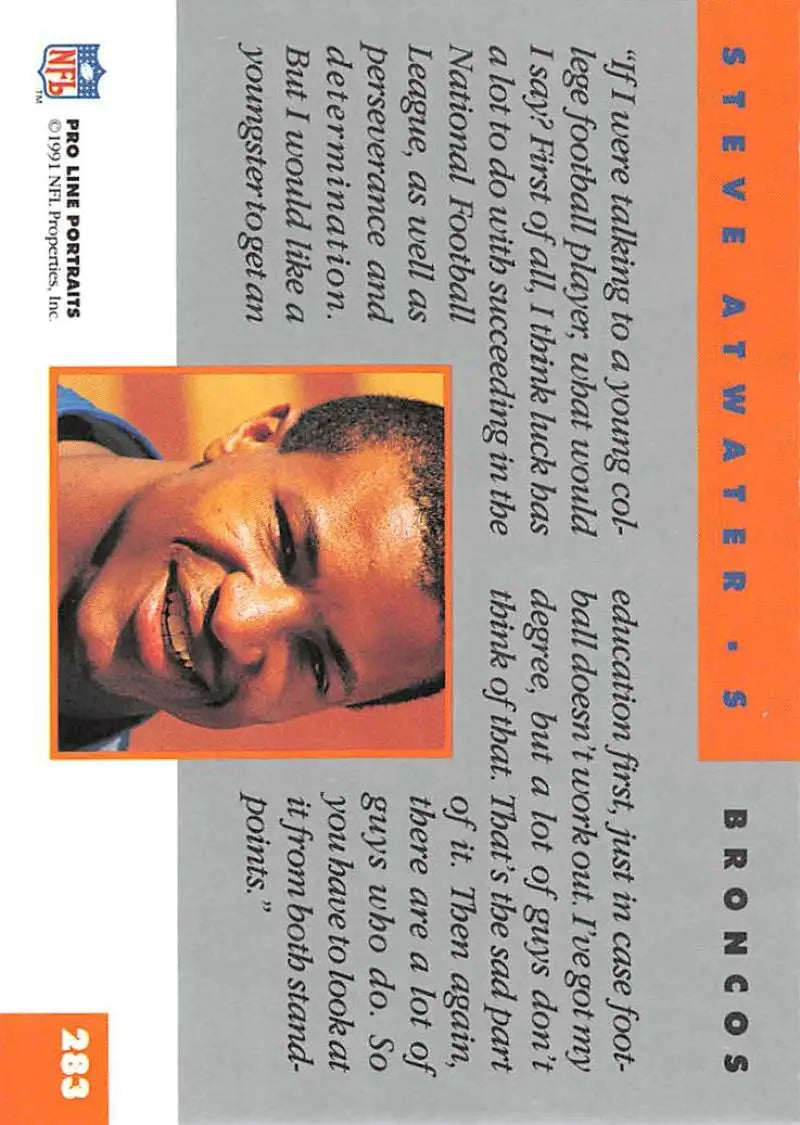 Steve Atwater 1991 Pro Line Portraits #283 collectible card with orange border