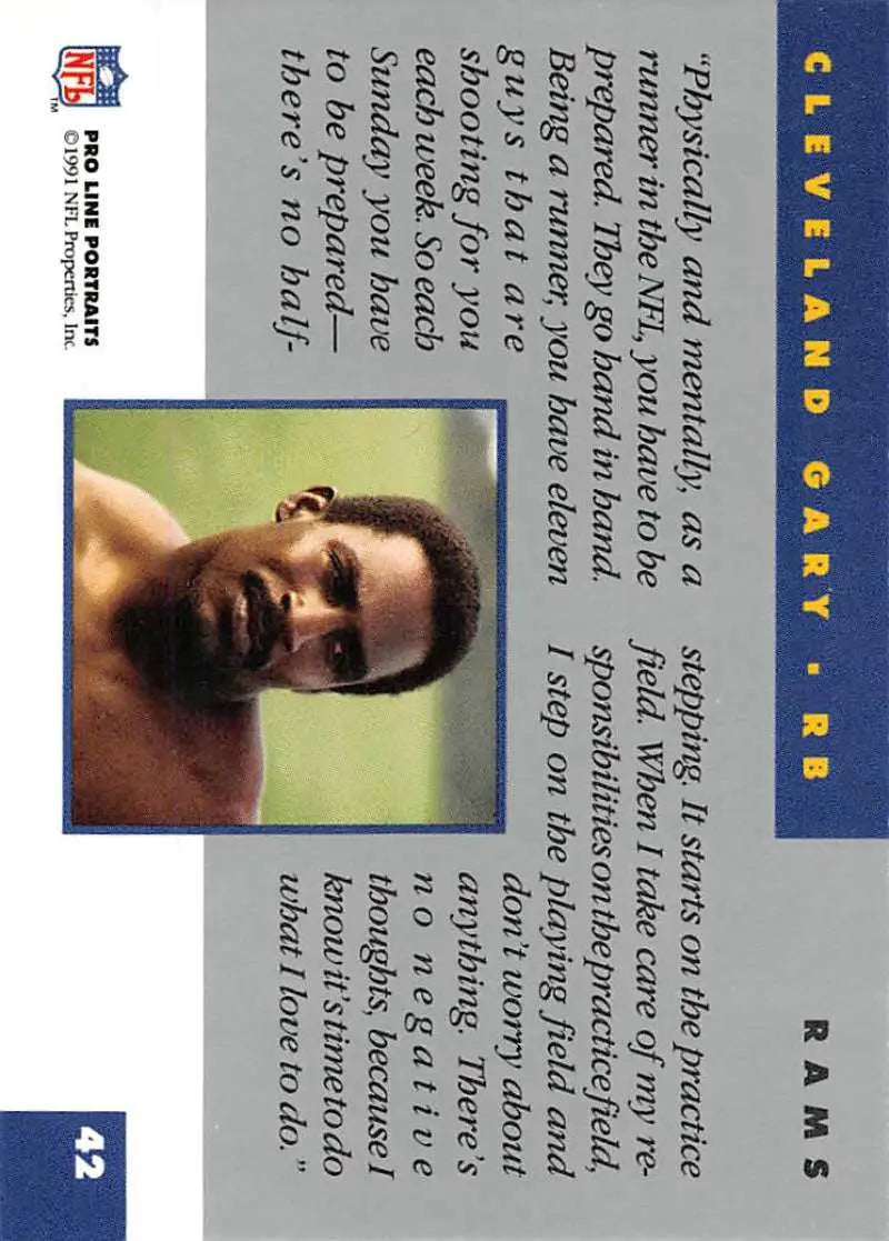 Football card featuring Cleveland Gary from Pro Line Portraits with blue borders