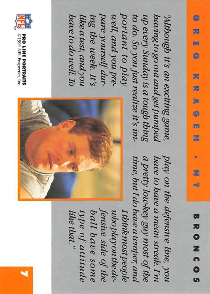 Baseball card featuring Greg Kragen from Pro Line Portraits with orange border