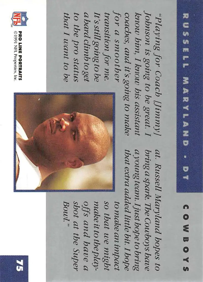 Trading card of Russell Maryland from Pro Line Portraits featuring Dallas Cowboys design