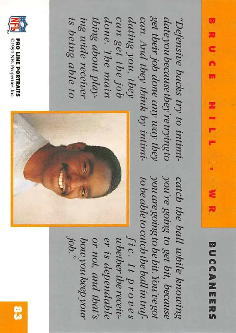 Trading card featuring Bruce Hill from the Tampa Bay Buccaneers with orange border