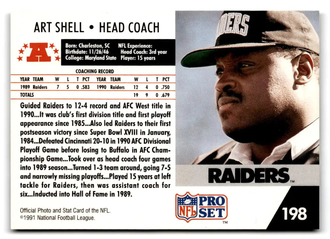 1991 Pro Set #198 Art Shell - Trading Cards