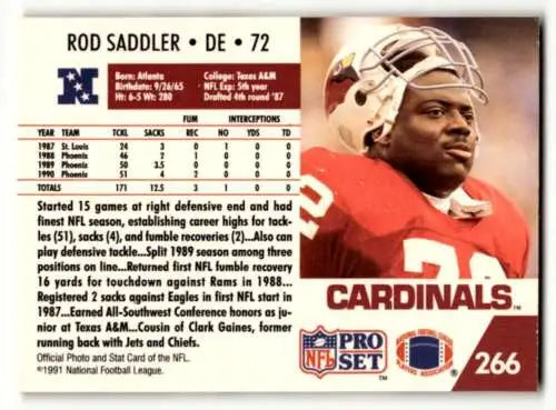 Rod Saddler Phoenix Cardinals 1991 Pro Set #266 Football Card with original gloss