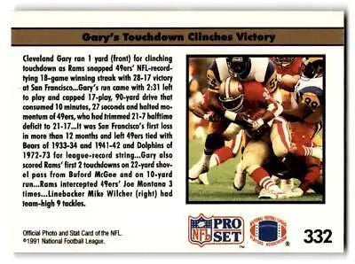 1991 Pro Set #332 Rams Halt 49ers Streak Football Trading Card for collectors