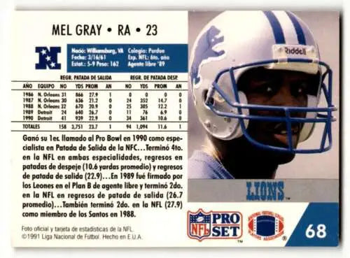 Mel Gray Detroit Lions football card from 1991 Pro Set featuring original gloss