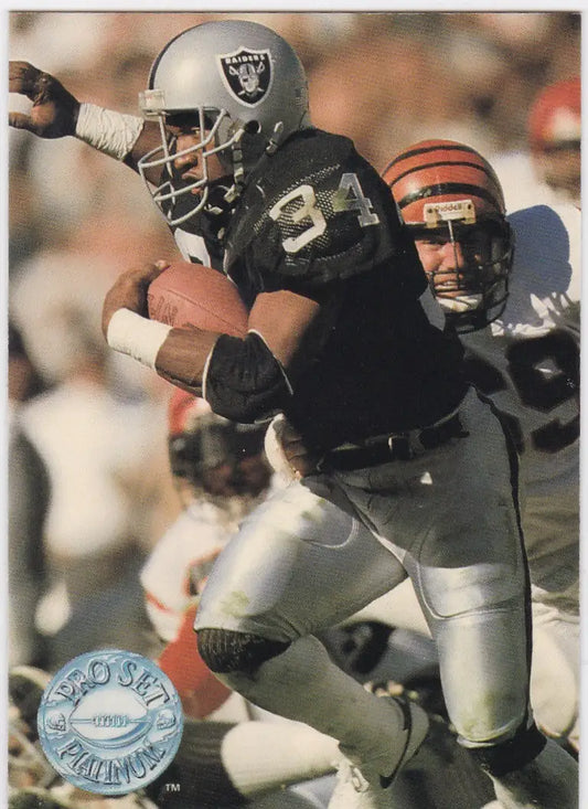 Football player in action from 1991 Pro Set Platinum #136 Bo Jackson Oakland Raiders
