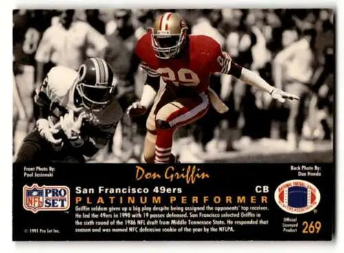 1991 Pro Set Platinum #269 Don Griffin San Francisco 49ers Football trading card original gloss